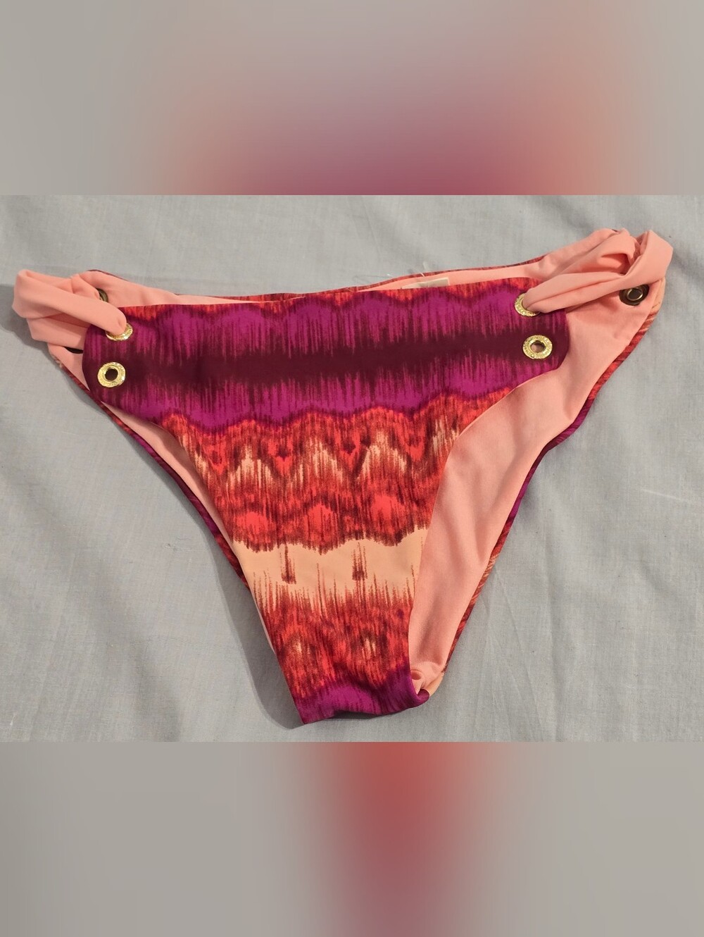 Abercrombie & Fitch Bikini Bottoms M Medium Ikat Geometric Strappy Gold Grommet